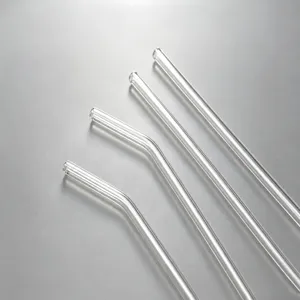 Clear glass drinking straws set, straight and bent reusable glass straws for juice milk