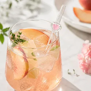 Transparent Glass Drinking Straws Heat Resistant Cute Pink Heart Shaped Straws With Cleaning Brush For Drinks Party Kitchen