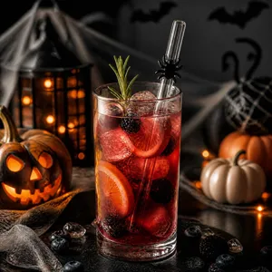 Halloween glass straw with spooky spider design clear heat-resistant drink accessory for party.