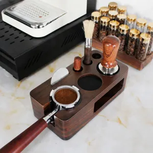 Massivholz Kaffee Tamper Station 8 in 1 Espresso Distributor Halter fuer Zubehoer
