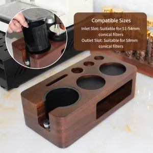 Massivholz Kaffeetamper Station 8-in-1 Multifunktionaler Espressoständer Nussbaum.