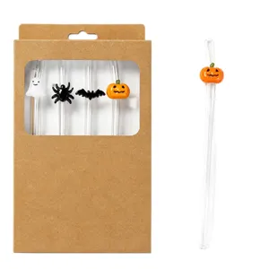 Halloween glass straw set creative pumpkin ghost bat transparent drink straws party supplies