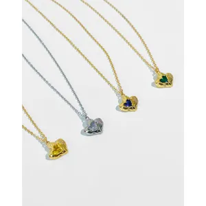 Fashion Punk Heart Pendant Necklace Copper Inlaid Zirconia Lava Texture Clavicle Chain For Women Retro Jewelry Gift