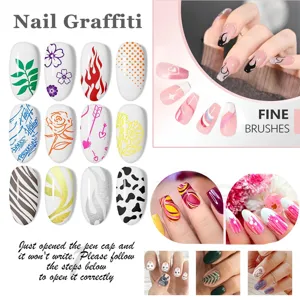 Detailed view of creative DIY nail art designs made with professional fine-tip graffiti pens