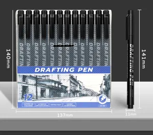 Set of 12 professional waterproof black drafting pens for drawing with dimensions
