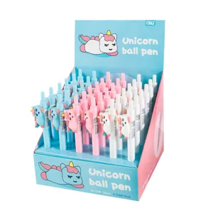 Scatola di simpatiche penne a sfera a scatto unicorno, inchiostro blu 0,7 mm per scuola