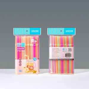 Kleurrijke buigbare plastic rietjes van food-grade PP-materiaal, 100 stuks per verpakking.