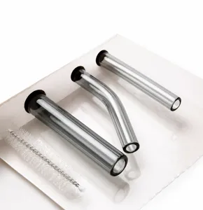 Glass straw set with cleaning brush, heat resistant clear drinking straws for daily use.