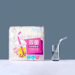 Disposable plastic boba straws bulk, 12mm wide independent packed milk tea drinking straws.