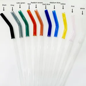 Detail view of colorful borosilicate glass drinking straws with heat resistant design.