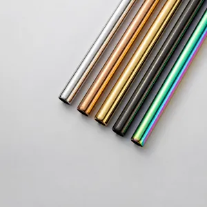 304 Stainless Steel Drinking Straws Reusable Metal Straws Colorful Straight Bent Straws With Cleaning Brush For Milk Tea Coffee Kitchen Bar Drinkware