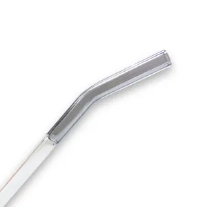 Clear glass straw detail close up view, heat resistant borosilicate drinking straw.