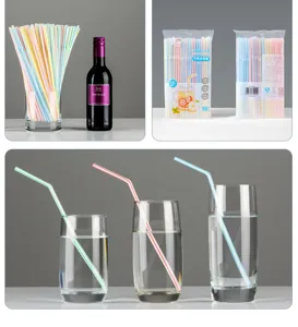 Colorful striped flexible disposable plastic drinking straws, 100 pieces for juice and soda.