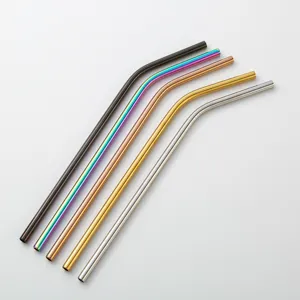 Set of 5 stainless steel colorful bent drinking straws reusable metal milk tea coffee tools