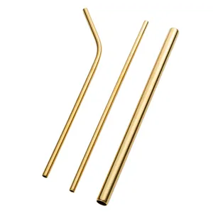 Gold metal straw set, reusable 304 stainless steel drinking straws for boba milk tea and coffee.