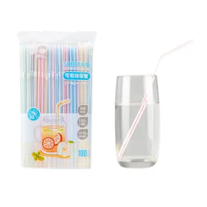 Shuangtong disposable colorful flexible drinking straws 100pcs family pack for juice and milk.