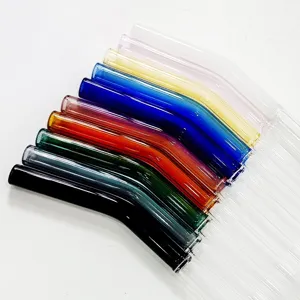 Colorful borosilicate glass straws set, heat-resistant curved lip protection drink straw.