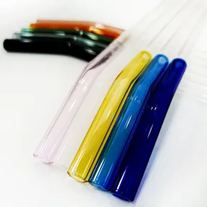 Korean style high borosilicate glass straw, colorful heat-resistant lip-protect drinking straw.