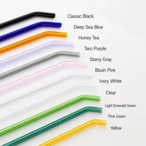 Colored bent glass drinking straws heat-resistant transparent crystal milk tea juice straw
