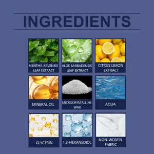 Dettagli ingredienti strisce nasali traspiranti, estratti botanici naturali delicati e tessuto.
