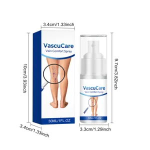 Dimensiones precisas del frasco y la caja de VascuCare Vein Comfort Spray 30ml
