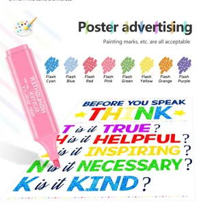 Detailed macro view of glitter highlighter pens showing vibrant colors on creative poster
