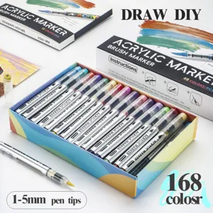 Set de rotuladores acrílicos con punta pincel para manualidades pintura y arte 168 colores