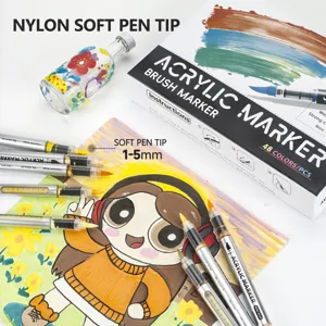 Set de Rotuladores Acrílicos 48 Colores Punta Pincel Marcador para Arte y Dibujo