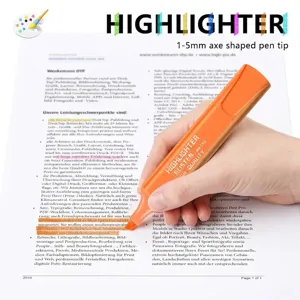 Orange highlighter pen with 1-5mm chisel tip for student journaling and office use