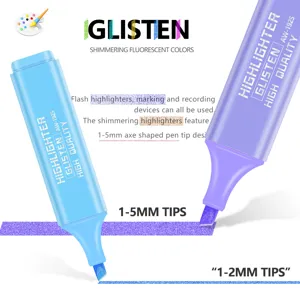 Shimmering fluorescent glitter highlighter pens with 1-5mm dual-sized tips for art