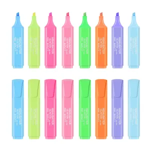 Set of eight colorful fluorescent glitter highlighter pens for students and artists