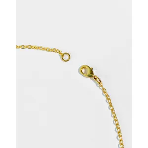 Detailed view of a gold-toned necklace featuring a secure lobster clasp and fine oval links.