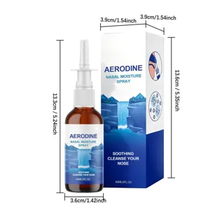 Spray nasal hydratant professionnel de 60ml avec sa boîte et ses dimensions