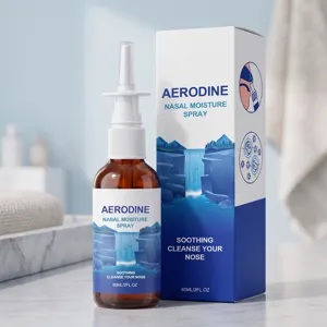 Détail du spray nasal Aerodine 60ml avec son emballage sur un comptoir de salle de bain