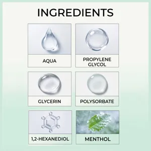 Imagen de detalle infográfica de ingredientes que muestra componentes clave como agua y glicerina.