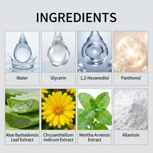 Detail view showing natural skincare ingredients and botanical extracts formula for nasal care.