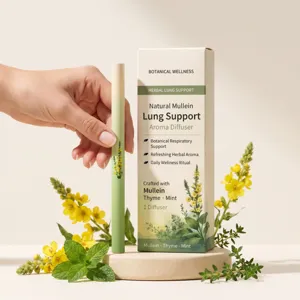 Detailed view of herbal lung support aroma diffuser stick with natural botanical ingredients.