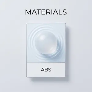 Close-up detail van ABS materiaalelement display kaart met strak minimalistisch design.