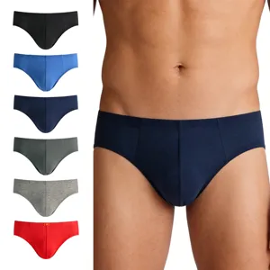 Men's breathable cotton briefs in six solid colors with comfortable seamless fit
