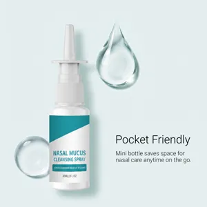 Compact nasal mucus cleansing spray detail, pocket friendly mini bottle for daily care.