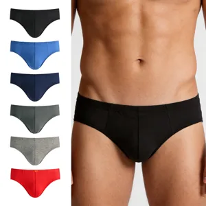 Close-up detail of men's breathable cotton briefs featuring multiple solid color options