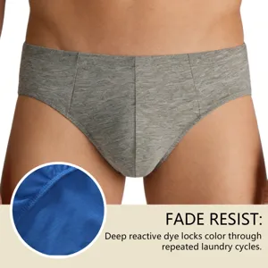Close-up detail of men's gray breathable briefs featuring advanced fade-resistant fabric technology