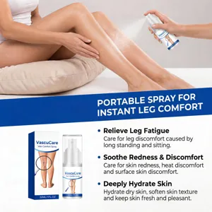 Spray de confort VascuCare portátil aplicado en las piernas para un alivio calmante