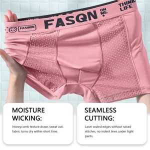 Men's ice silk boxer briefs breathable mesh underwear with comfortable elastic waistband.