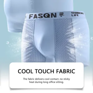 Men's ice silk breathable boxer briefs, cool touch comfortable stretch underwear detail view.