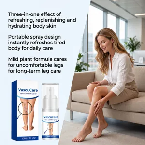 Vista detallada del spray VascuCare Vein Comfort con botella de 30 ml y caja de marca