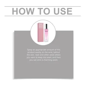 Vue de détail de la bouteille de spray de soin corporel féminin et de la jolie boîte rose.