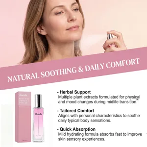 Vue détaillée du spray corporel relaxant aux herbes Roxelis pour femmes en format pratique de 20ml.