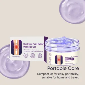 Soothing pain relief massage gel 100g for muscle and joint care portable jar design.