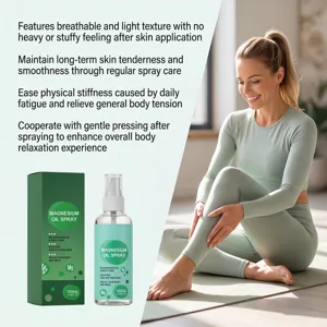 Spray all'olio di magnesio con scena che mostra l'applicazione per sollievo muscolare
